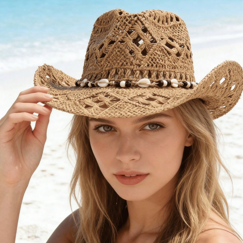 1pc Boho Shell Hollow Out Stra – обзор и цена Cowboy Hat Straw