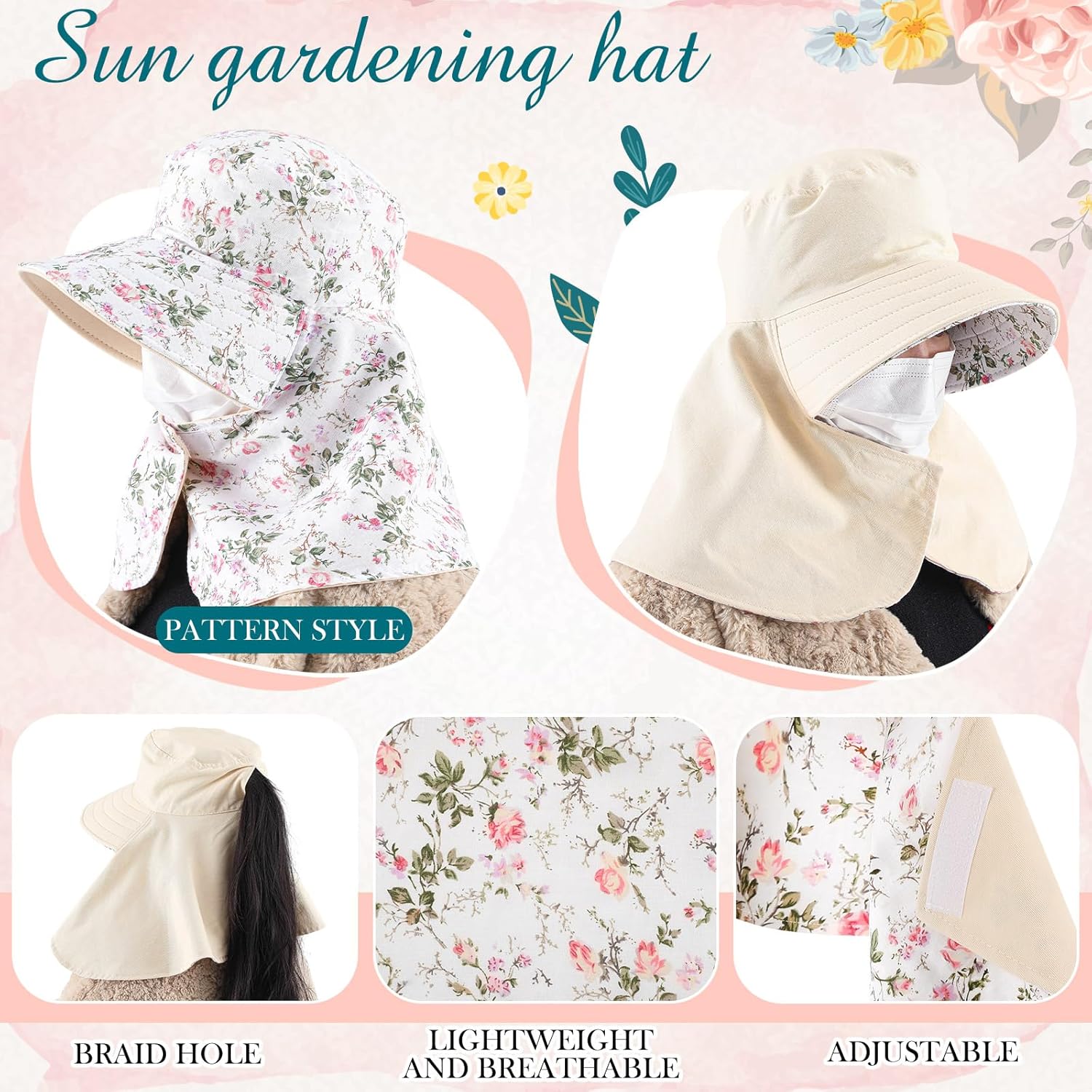 2 Pcs Floral Garden Hat for Wo – обзор и цена Visor Sun Hat