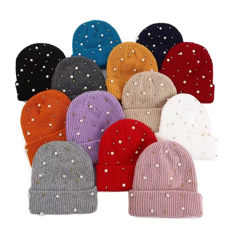 Women's Winter Faux Pearl Embe – обзор и цена Beanie Cuffed Knit